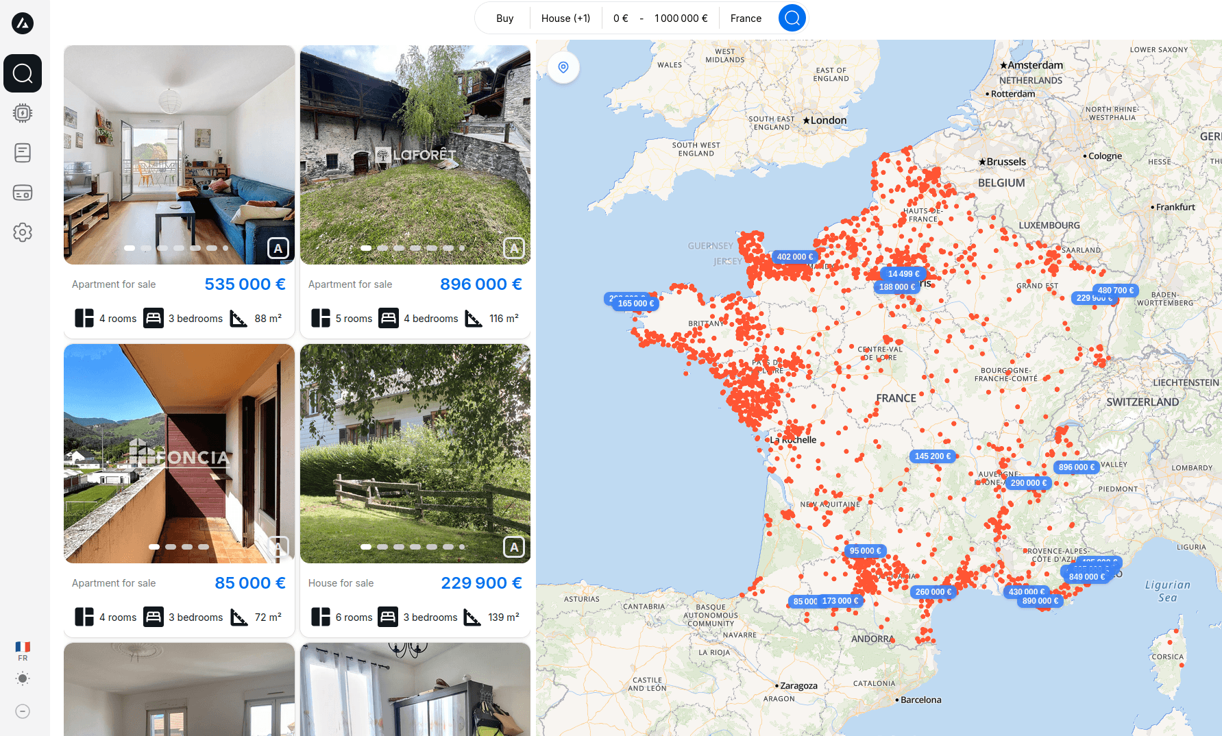 Capture d’écran de l’interface de recherche Immoteur